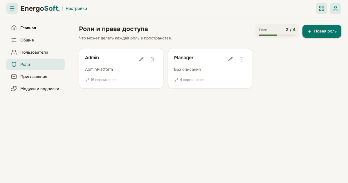 Роли и права доступа в пространстве